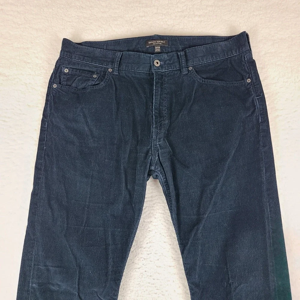 Banana Republic Corduroy Pants Mens 36x34 Blue 100% Pima Cotton‎ Straight Leg